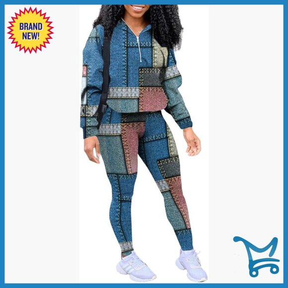 Large Polyester Spandex Tracksuit Set with Zipper Jacket and Pockets